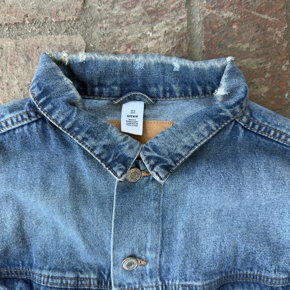 H&M & Denim Jacket Cropped Blue Size M 90s Pockets Elastic Waist - Picture 5 of 9